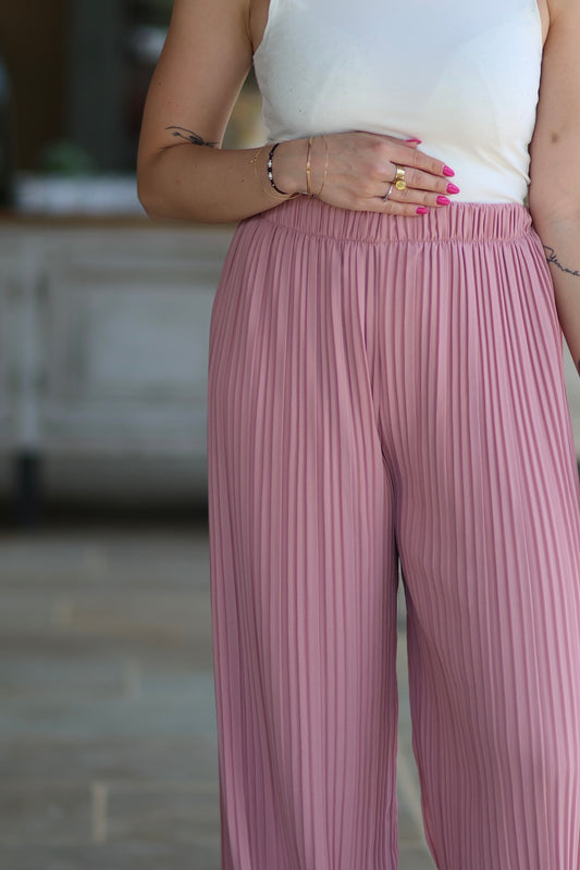 Pantalon plissé Cassandra rose poudré