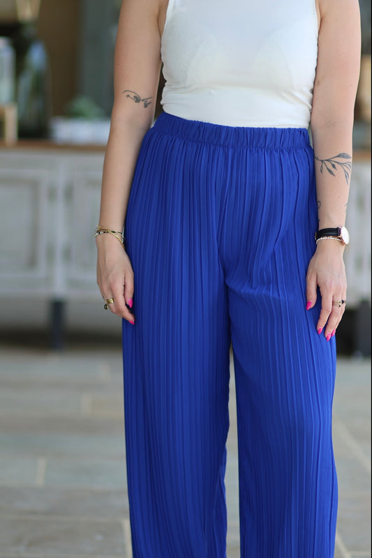 Pantalon plissé Cassandra bleu roi
