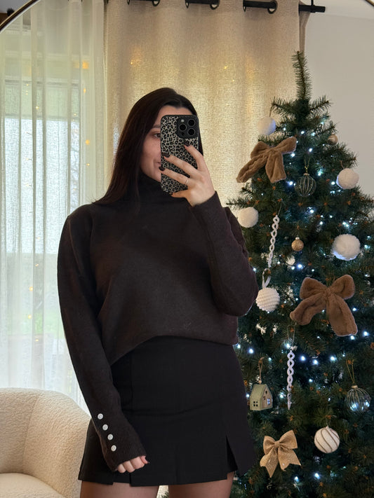 Pull col roulé marron