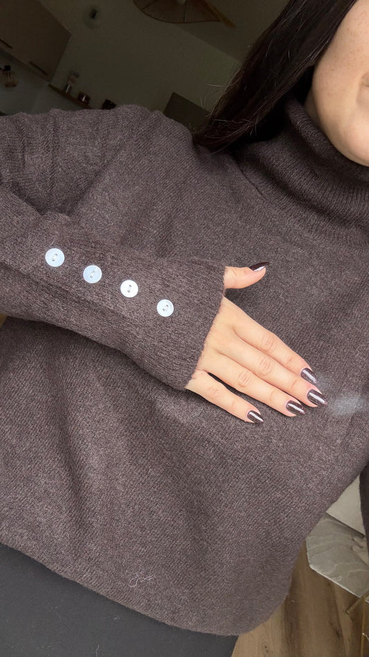 Pull col roulé marron
