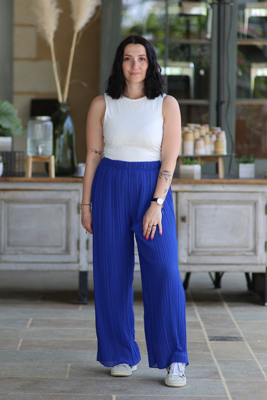 Pantalon plissé Cassandra bleu roi
