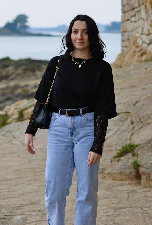 T-shirt dentelle Astrid noir