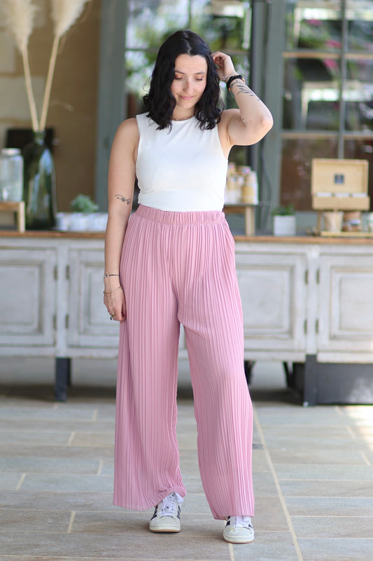 Pantalon plissé Cassandra rose poudré
