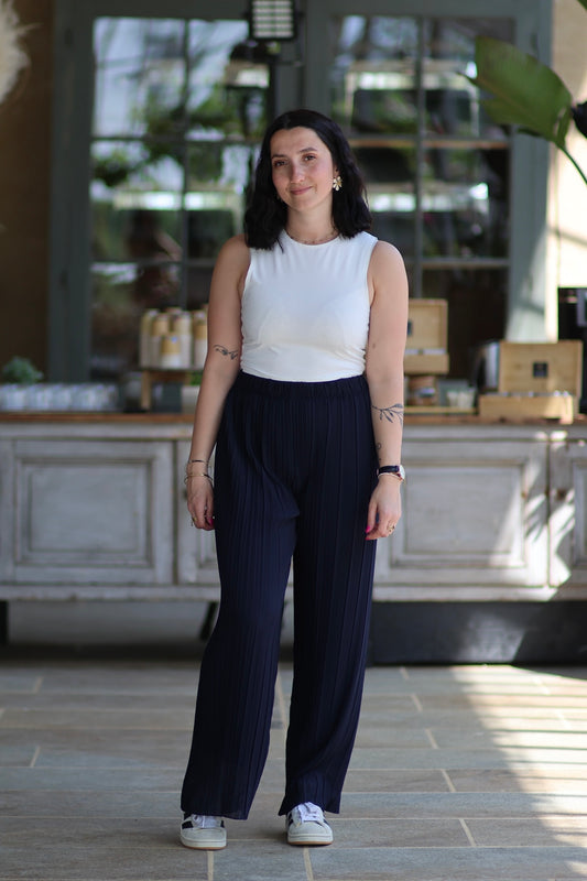 Pantalon plissé Cassandra bleu marine