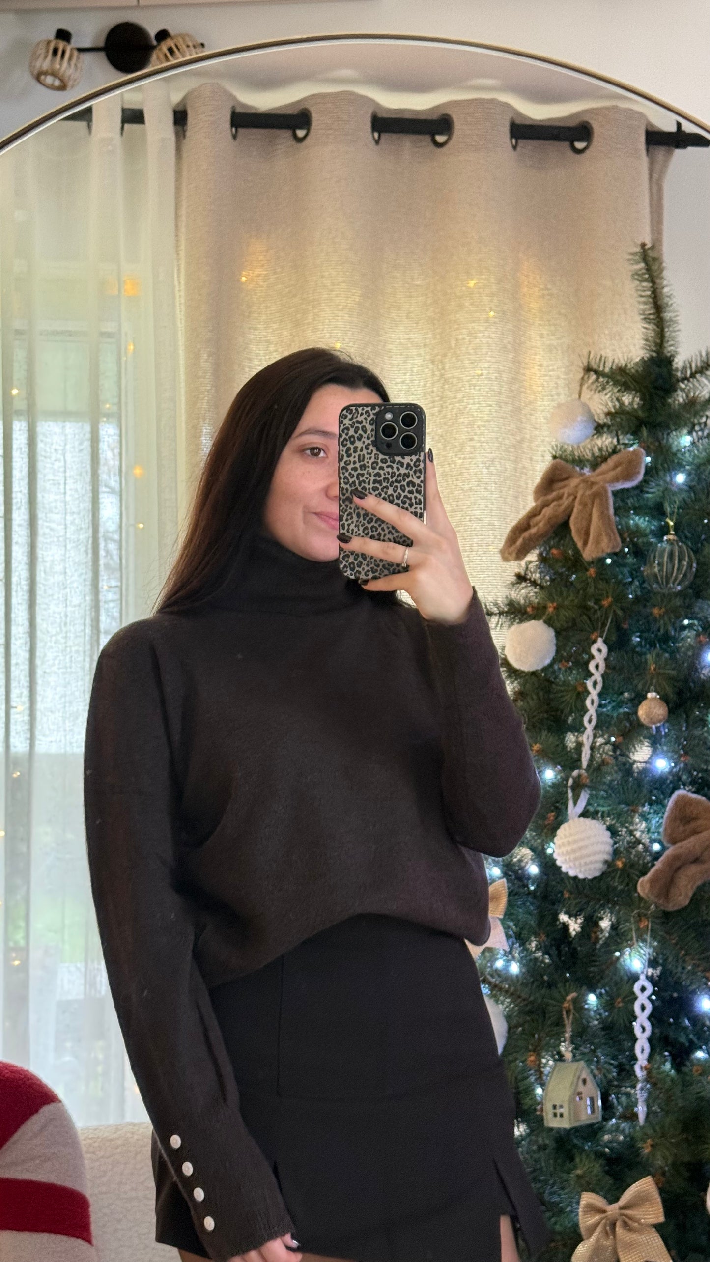 Pull col roulé marron