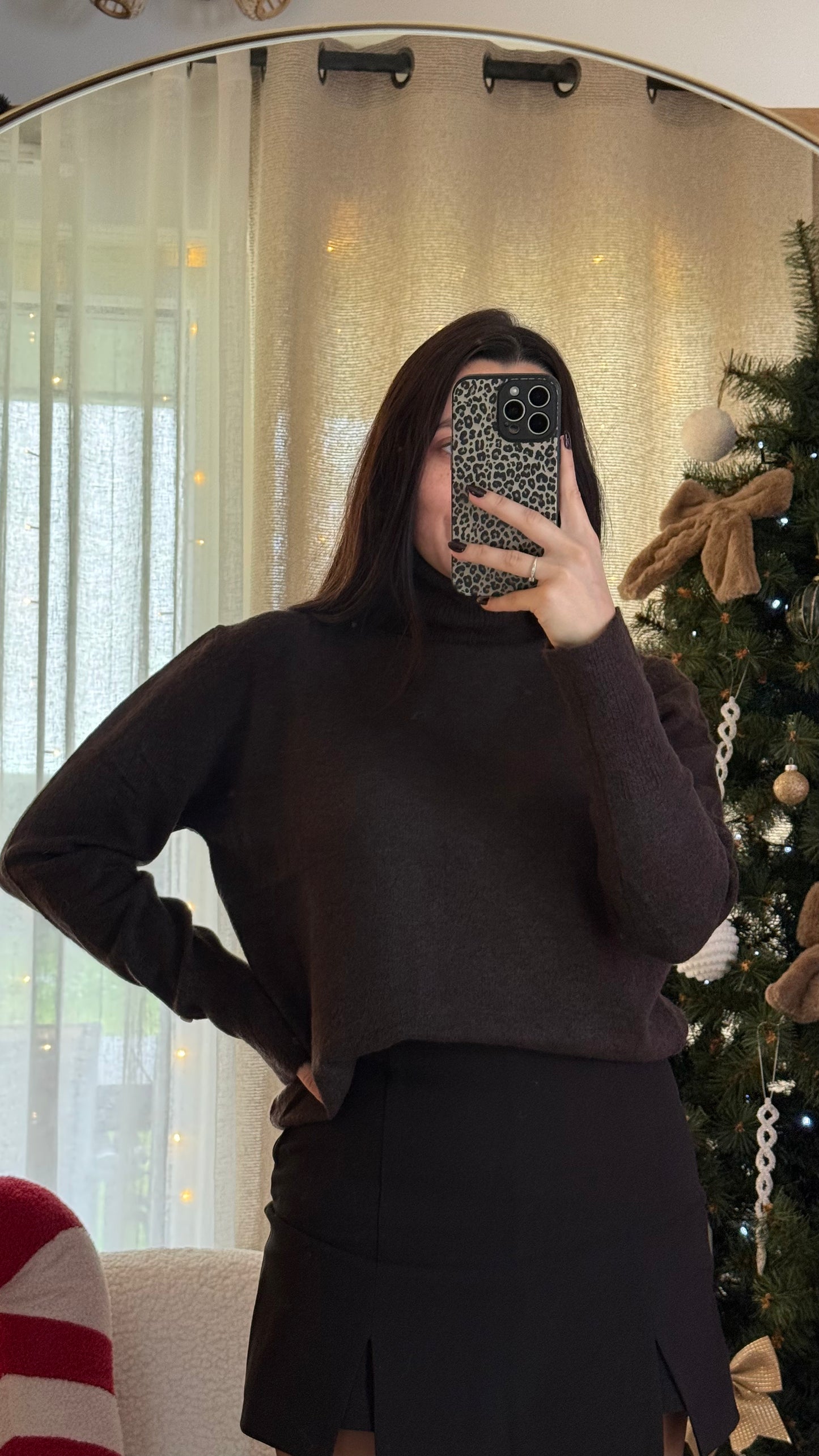 Pull col roulé marron