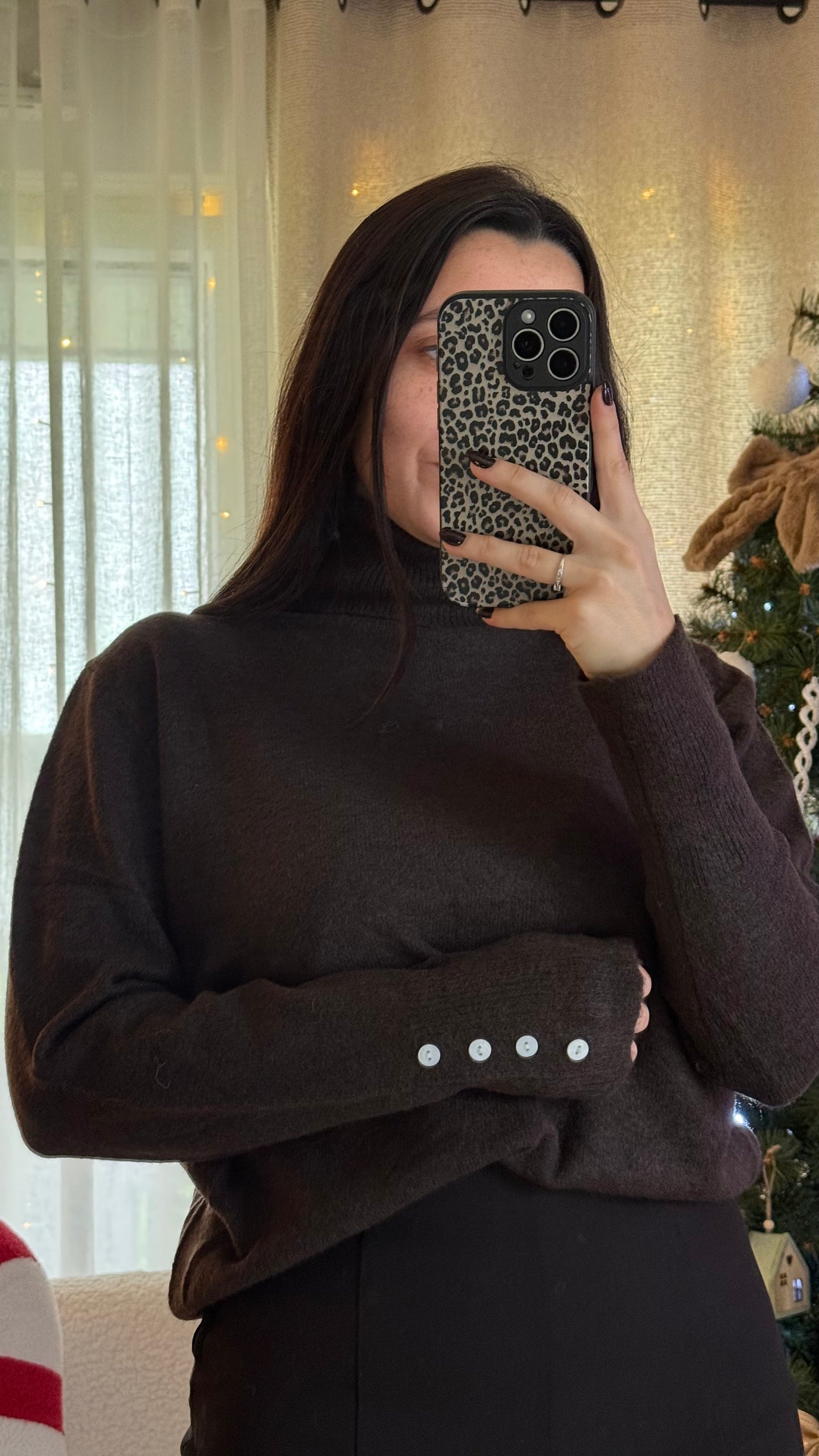 Pull col roulé marron