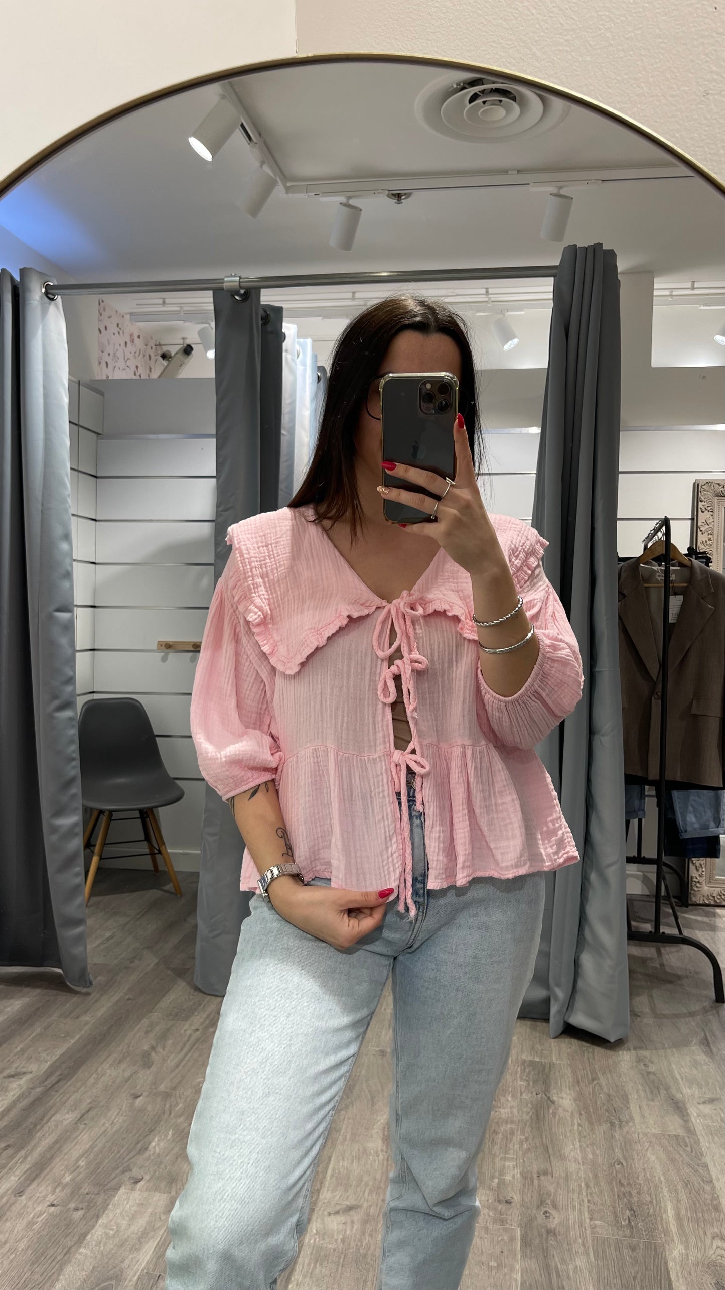 Blouse rose Claudine gaze de coton