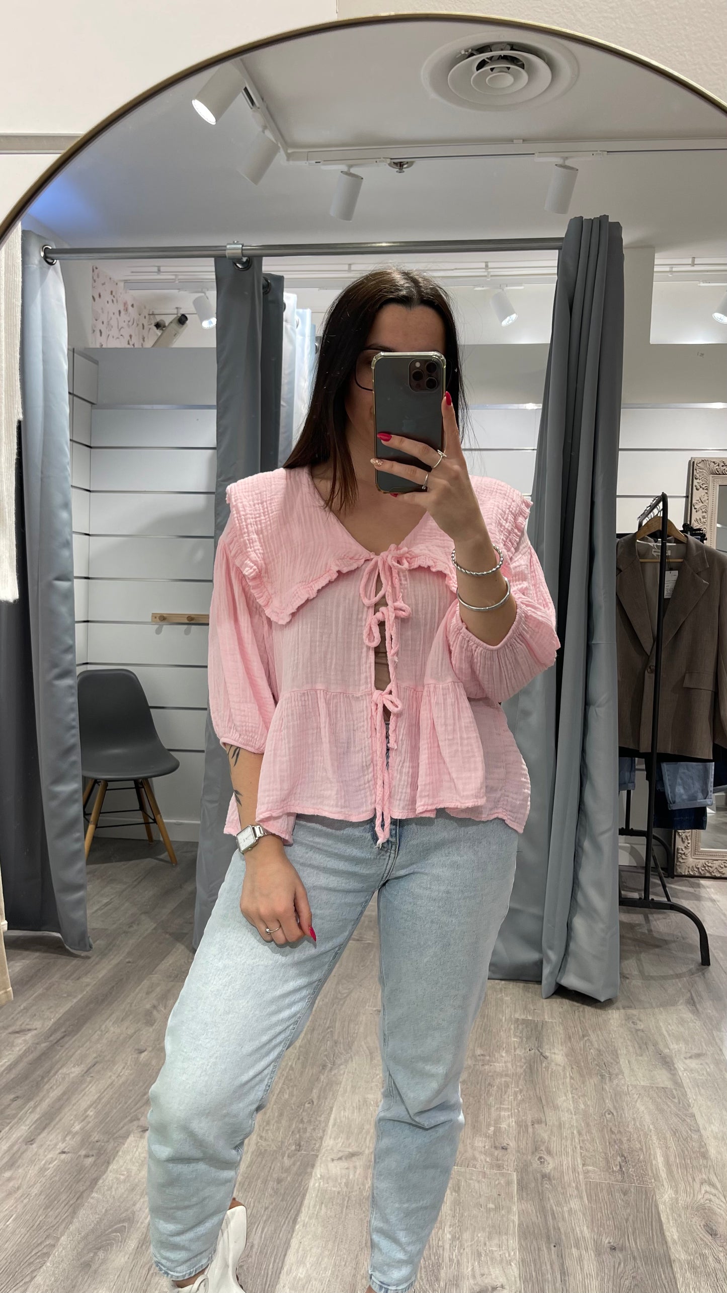 Blouse rose Claudine gaze de coton